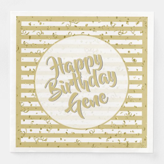 Naam Gelukkige Verjaardag Goud/Witte Strepen Patro Servet (Voorkant)