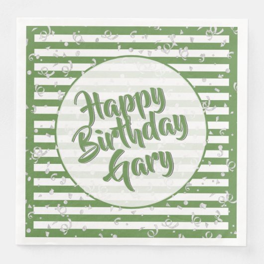 Naam Gelukkige Verjaardag Groen Eenvoudige Stripes Servet (Voorkant)