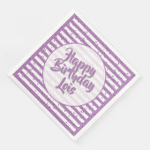 Naam Gelukkige Verjaardag Lavendel/Witte Strepen P Servet (Hoek)