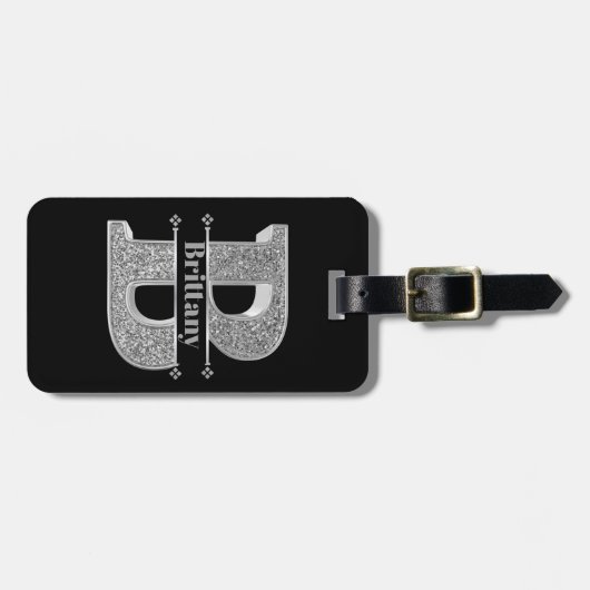 Naam Gepersonaliseerd Monogram Initiaal Zilveren L Bagagelabel (Voorkant horizontaal)