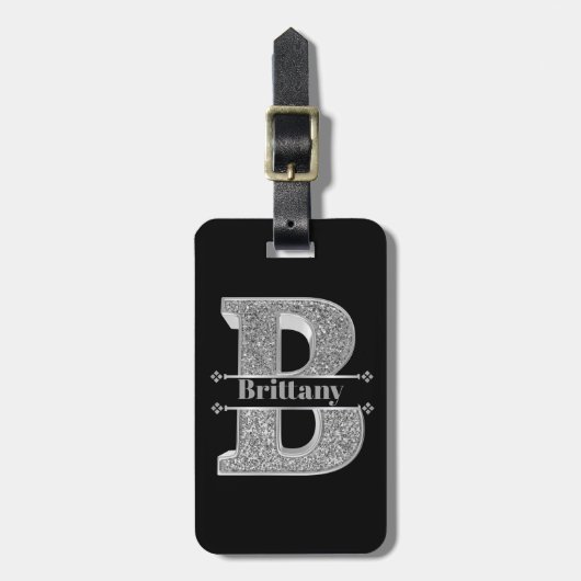 Naam Gepersonaliseerd Monogram Initiaal Zilveren L Bagagelabel (Voorkant verticaal)