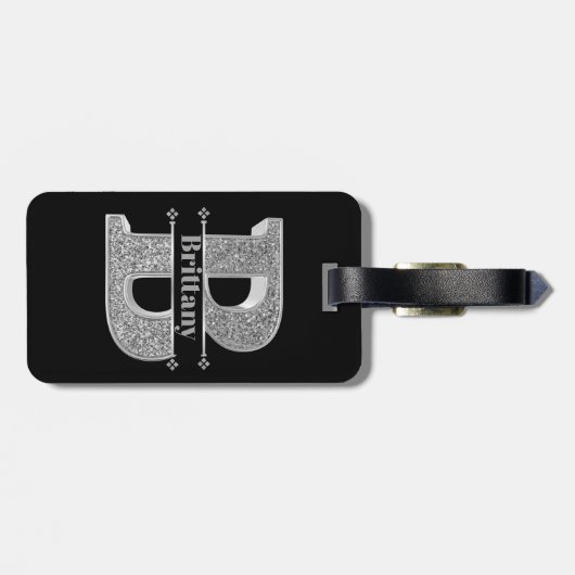 Naam Gepersonaliseerd Monogram Initiaal Zilveren L Bagagelabel (Achterkant horizontaal)