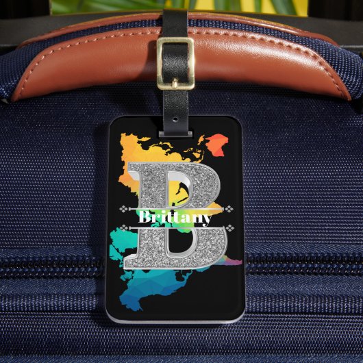 Naam Gepersonaliseerd Monogram Initiaal Zilveren L Bagagelabel (Voorkant Insitu 2)