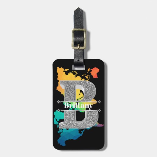 Naam Gepersonaliseerd Monogram Initiaal Zilveren L Bagagelabel (Voorkant verticaal)