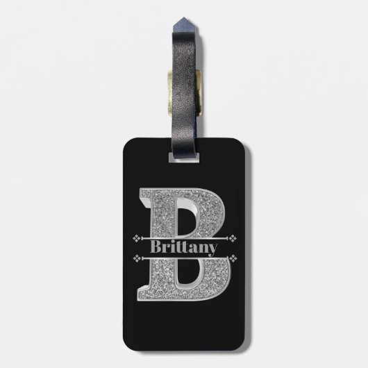 Naam Gepersonaliseerd Monogram Initiaal Zilveren L Bagagelabel (Achterkant verticaal)