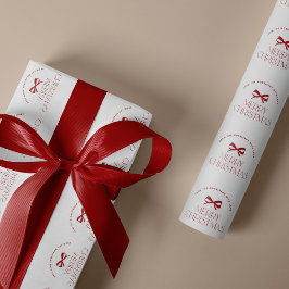Naam gepersonaliseerd rood wit Prettig kerstfeest  Cadeaupapier