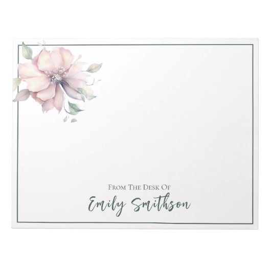 Naam Gepersonaliseerd roze en groen bloemig Notiti Notitieblok (Voorkant)