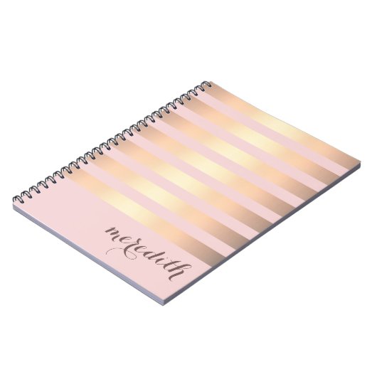 Naam Gepersonaliseerd Roze/Goud Metallic Gestreept Notitieboek (Linkerzijde)