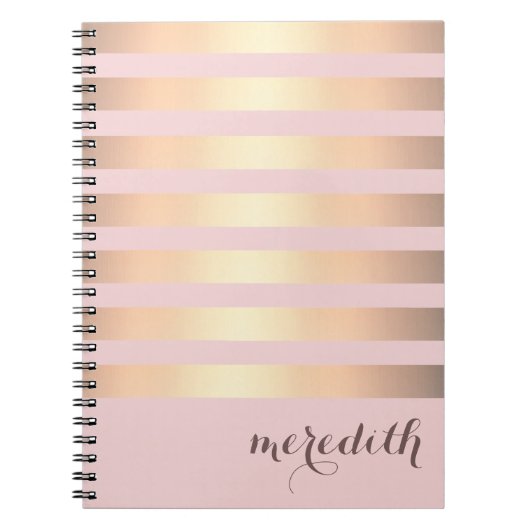 Naam Gepersonaliseerd Roze/Goud Metallic Gestreept Notitieboek (Voorkant)