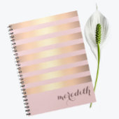 Naam Gepersonaliseerd Roze/Goud Metallic Gestreept Notitieboek
