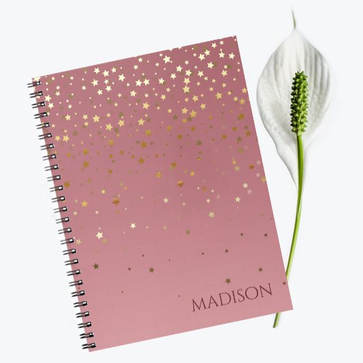 Naam Gepersonaliseerd Roze Marsala Glitter Sterren Notitieboek