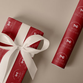 Naam gepersonaliseerd wit rood Prettig Kerstfeest  Cadeaupapier