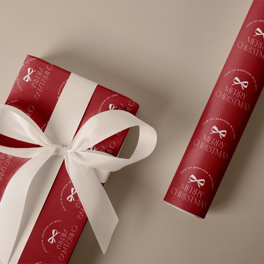 Naam gepersonaliseerd wit rood Prettig Kerstfeest  Cadeaupapier