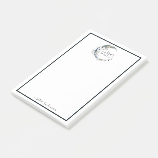 Naam Gepersonaliseerde Blauwe Maan en Bloemen Noti Post-it® Notes (Schuin)