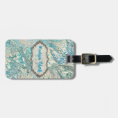 Naam Gepersonaliseerde Blauwgroen & Fawn Marble Ge Bagagelabel (Voorkant horizontaal)