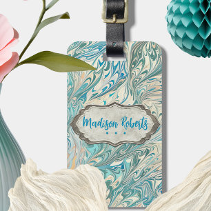 Naam Gepersonaliseerde Blauwgroen & Fawn Marble Ge Bagagelabel