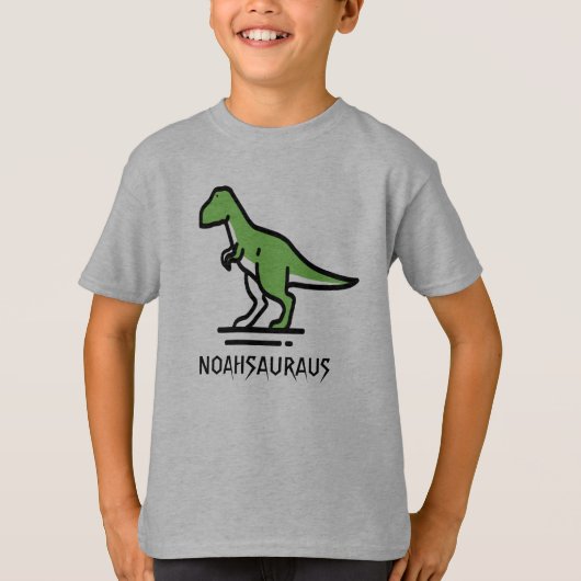 Naam gepersonaliseerde dinosaurus t-shirt (Voorkant)