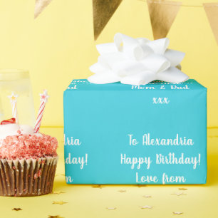 Naam Gepersonaliseerde Modern Blauwgroen Happy Bir Cadeaupapier