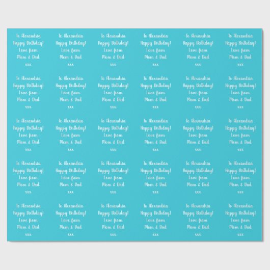 Naam Gepersonaliseerde Modern Blauwgroen Happy Bir Cadeaupapier (Vlak)