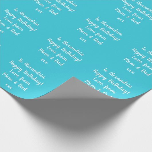 Naam Gepersonaliseerde Modern Blauwgroen Happy Bir Cadeaupapier (Hoek)