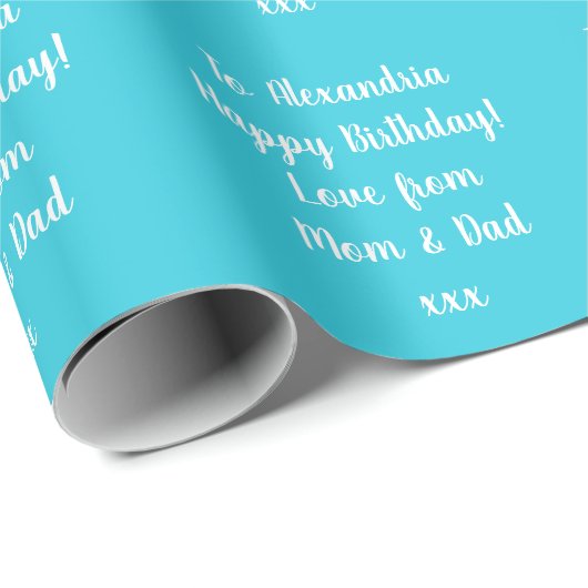 Naam Gepersonaliseerde Modern Blauwgroen Happy Bir Cadeaupapier (Rol Hoek)