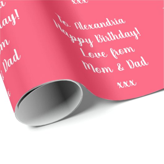 Naam Gepersonaliseerde Modern Pink Happy Birthday Cadeaupapier (Rol Hoek)