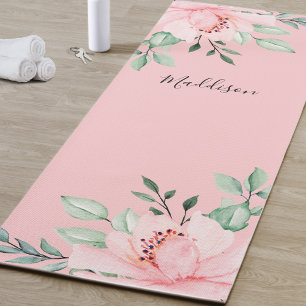 Naam Gepersonaliseerde Roze Bloemen Yogamat