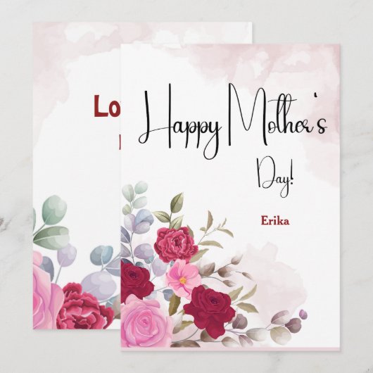 Naam Gepersonaliseerde roze Moederdag Kaart (Voorkant / Achterkant)