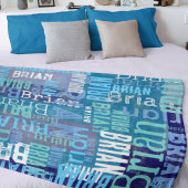 Naam Gerepliceerd in tinten van blauw Fleece Deken