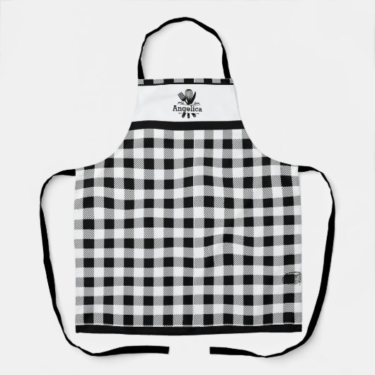 Naam Geserveerd Recept Zwart Wit Buffalo Plaid Schort (Voorkant)