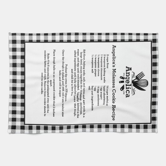 Naam Geserveerd Recept Zwart Wit Buffalo Plaid Theedoek (Horizontaal)