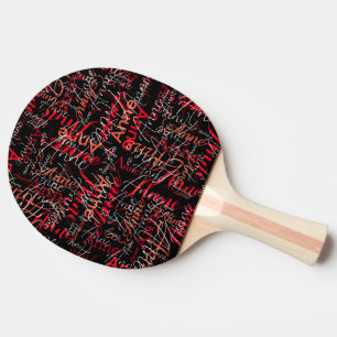 Naam Gestempeld in Rood all-over a Zwart Tafeltennisbatje