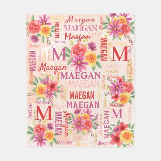 Naam geverfde bloemen fleece deken (Voorkant)