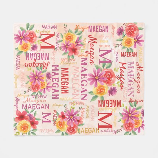 Naam geverfde bloemen fleece deken (Voorkant (Horizontaal))