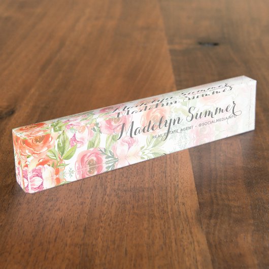 Naam geverfde Waterverf bloemen kalligrafie Naambordje (Zijkant)