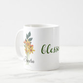 Naam, Gewatteerde Herfst Bloemen gezegend 11oz Koffiemok (Voorkant links)