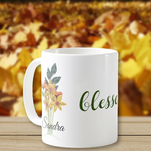 Naam, Gewatteerde Herfst Bloemen gezegend 11oz Koffiemok