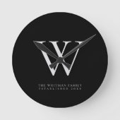 Naam gezinsmonogram zwart ronde klok (Voorkant)