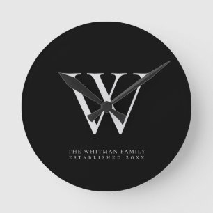 Naam gezinsmonogram zwart ronde klok