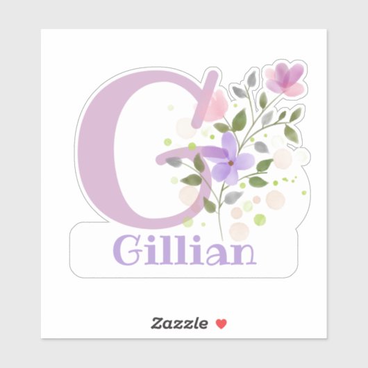Naam Gillian & Initiaal met Floral Design Sticker (Vel)