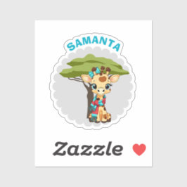 "Naam" Giraffe in de savanne stickerblad Sticker