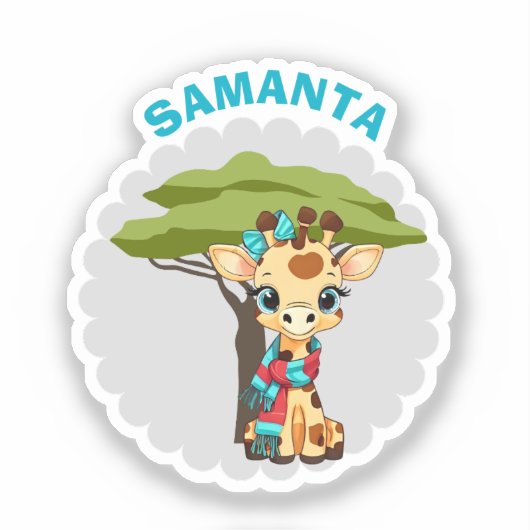 "Naam" Giraffe in de savanne stickerblad Sticker (Voorkant)