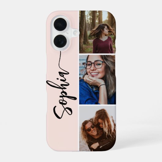 Naam Girly Brush Script 3 Foto Blush Roze iPhone 16 Hoesje (Achterkant)