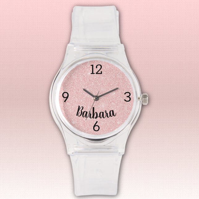 Naam, Girly Roze Glitter Silicone Buckle Strap Horloge (Creator heeft geüpload)