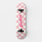Naam Girly Roze Witte Checker Patroon Persoonlijk Skateboard (Voorkant)
