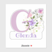 Naam Glenda plus Initiaal met Floral Design Sticker (Vel)