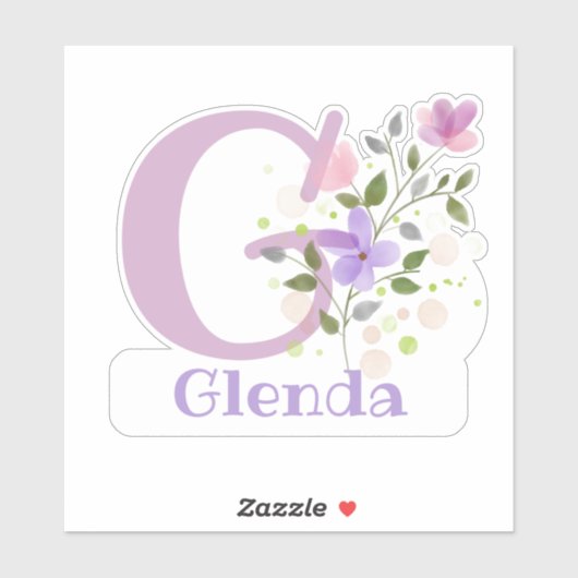 Naam Glenda plus Initiaal met Floral Design Sticker (Vel)