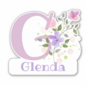 Naam Glenda plus Initiaal met Floral Design Sticker (Voorkant)