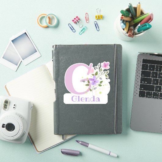 Naam Glenda plus Initiaal met Floral Design Sticker (iPad Cover)
