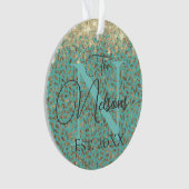 Naam Glittery Gold Feathers Monogram Ornament (voorkant)